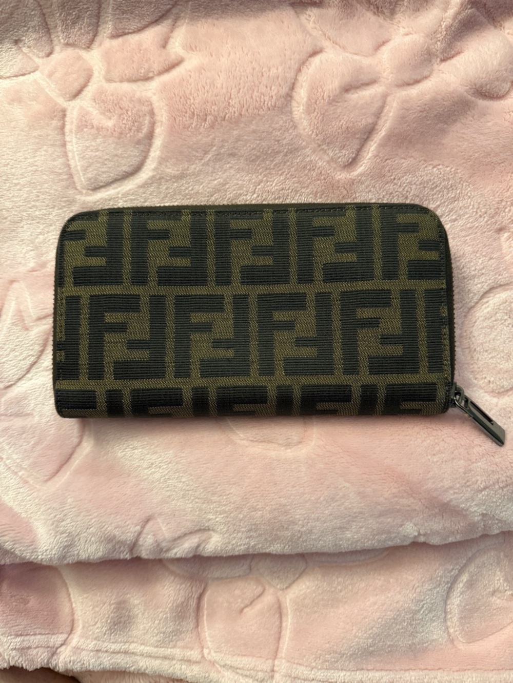 Authentic Fendi Zucca Long Zip Wallet in Brown and Black